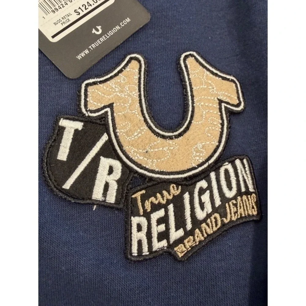True Religion Full‎ Zip Hoodie Mens Size M Blue Embroidered Patch NWT Logo